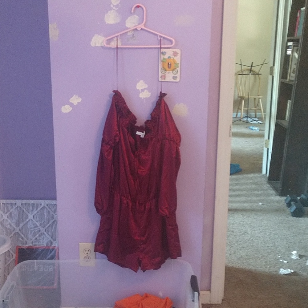 Red satin romper